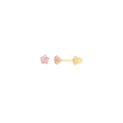 Brinco ouro amarelo pedra zirconia estrela rosa 4mm 1