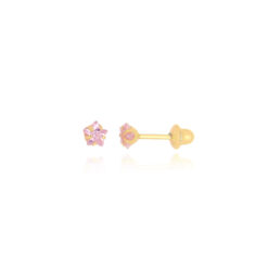 Brinco ouro amarelo pedra zirconia estrela rosa 5mm 1