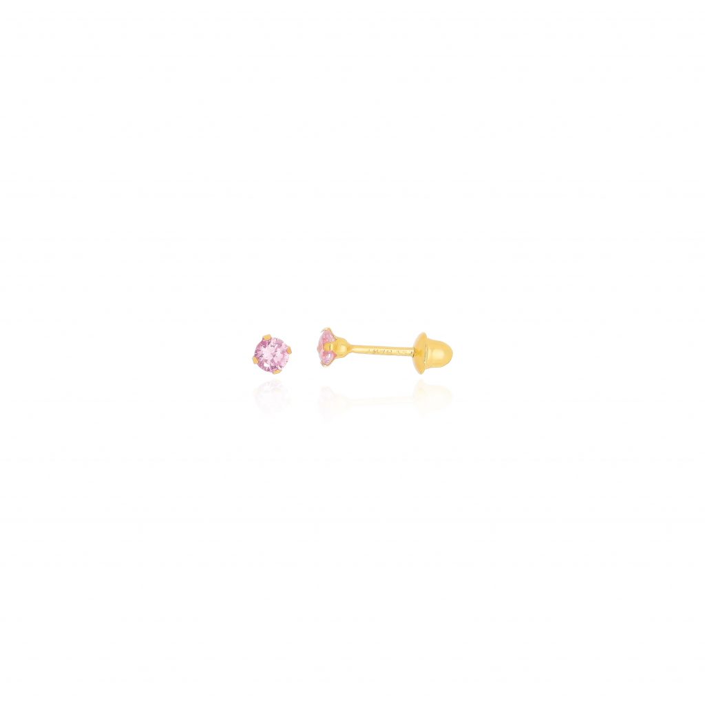 Brinco Cálice Ouro 18k – Zircônia Rosa 2.5mm